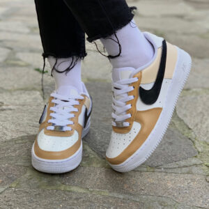 Nike Air Force One Custom Swoosh Intercambiabile Ocra & Beige