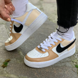 Nike Air Force One Custom Swoosh Intercambiabile Ocra & Beige