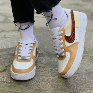 Nike Air Force One Custom Swoosh Intercambiabile Ocra & Beige