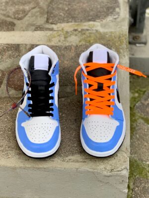 Nike Jordan 1 Custom Bianco & Azzurro Con Laccetti Arancio