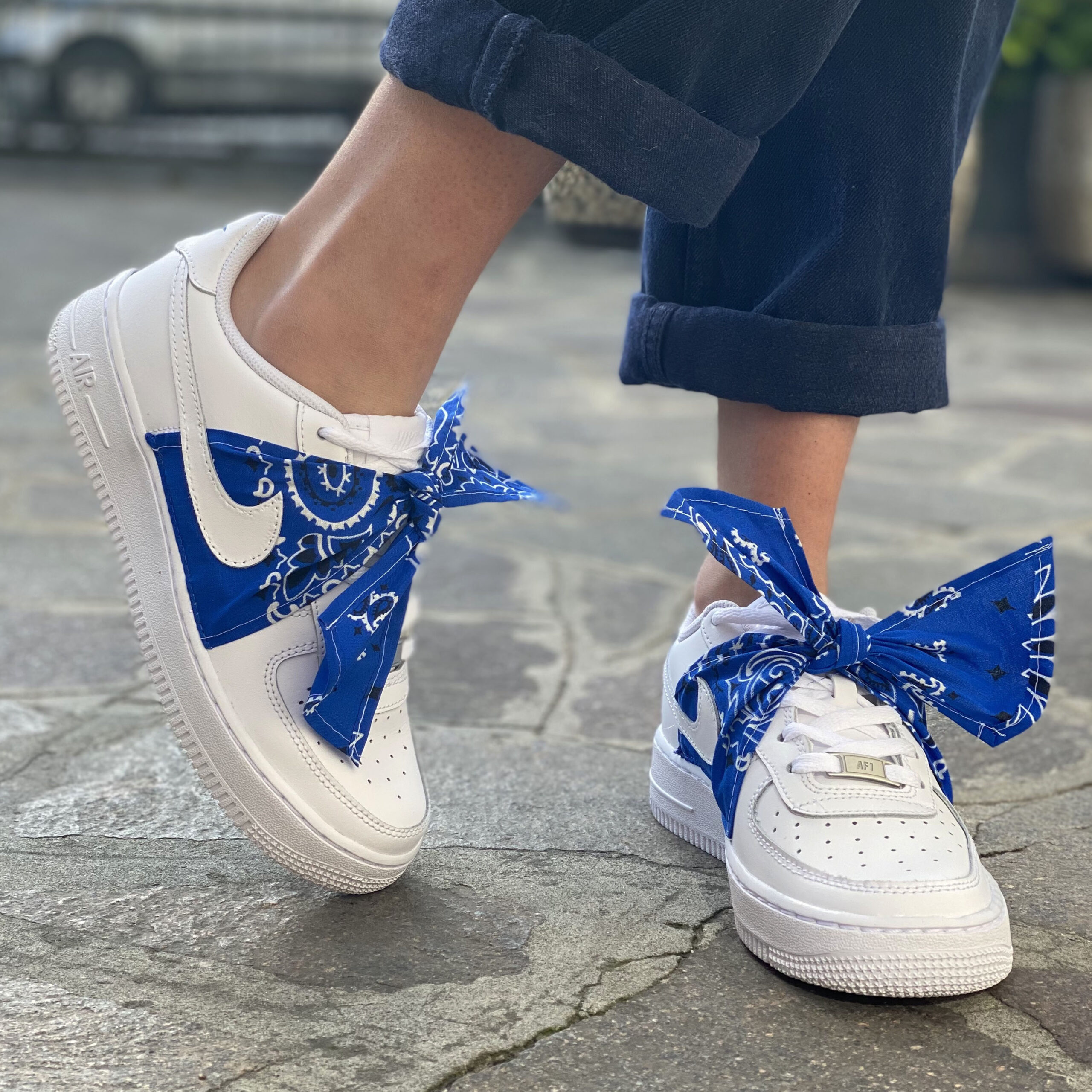 Nike Air Force One Custom Bandana Blu Con Fiocco Nike Air Force One Custom Bandana Blu Con Fiocco