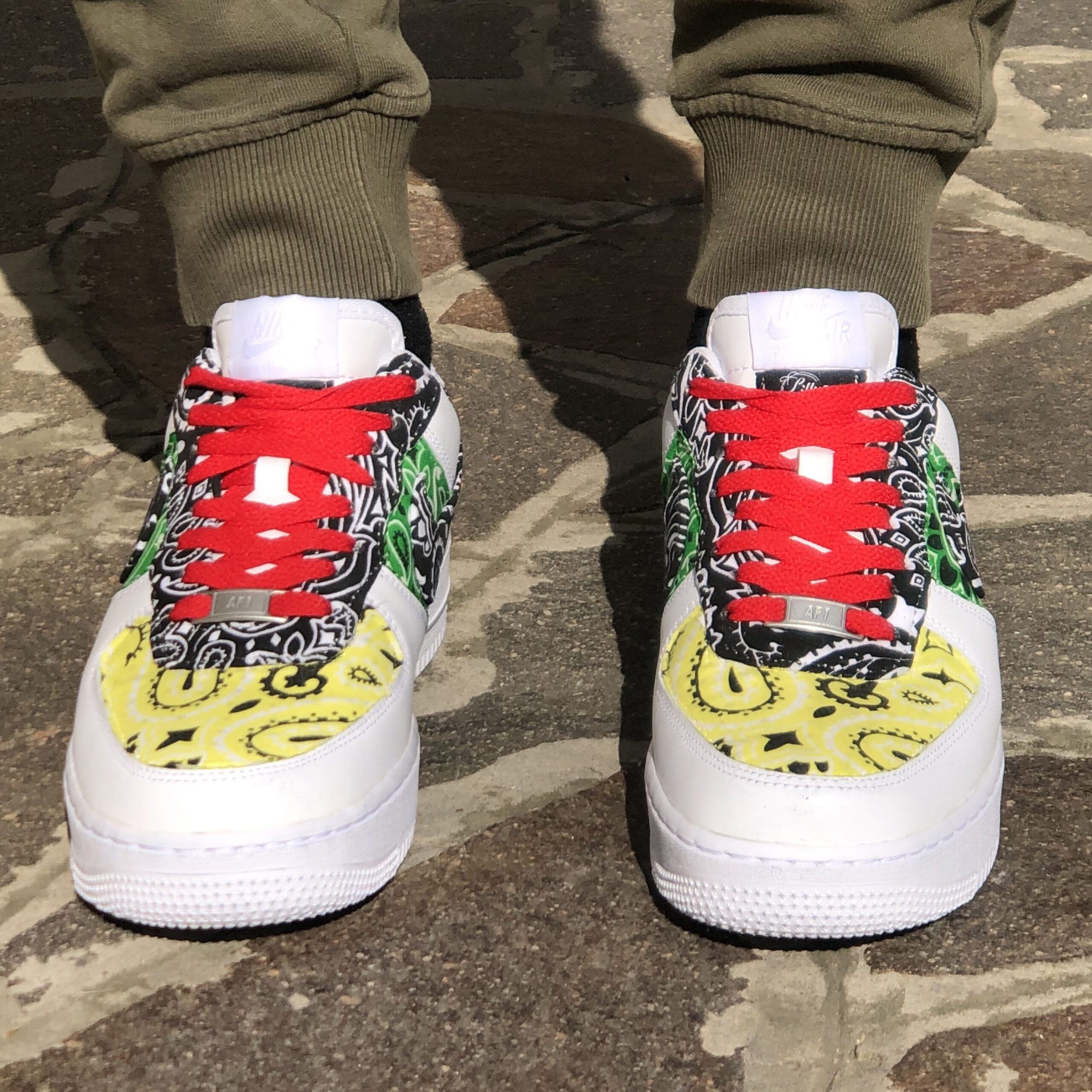 Nike Air Force One Custom Bandana Nera, Verde & Gialla - Jamaica