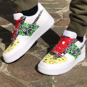 Nike Air Force One Custom Bandana Nera, Verde & Gialla - Jamaica