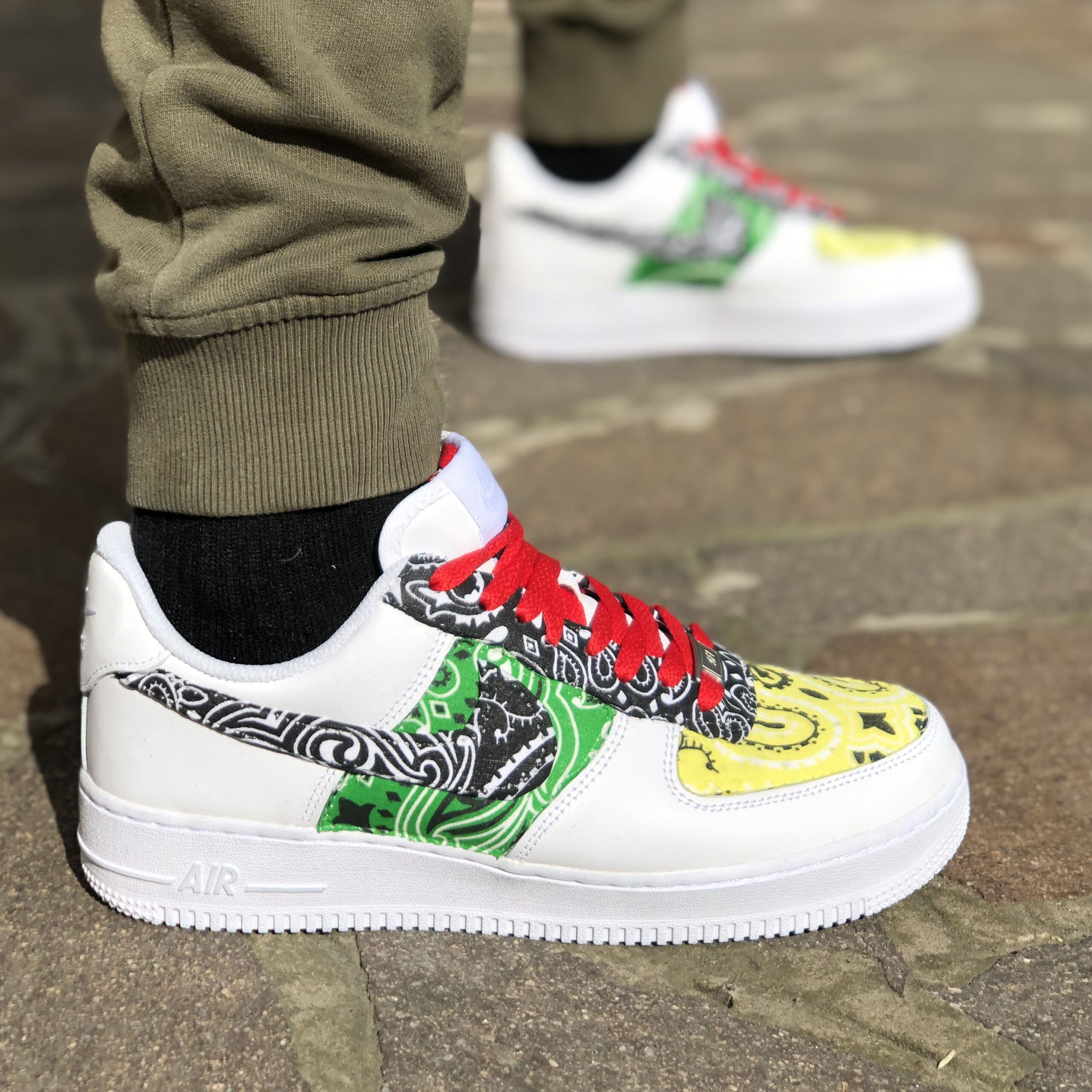 Nike Air Force One Custom Bandana Nera, Verde & Gialla - Jamaica