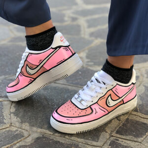 Nike Air Force One Custom Cartoon Dipinte A Mano Total Rosa