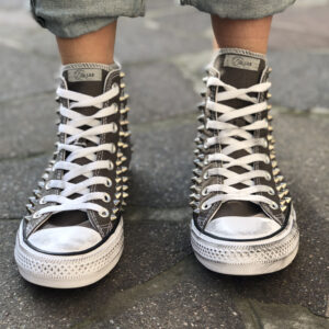 Converse All Star Personalizzate Grigio Scuro & Borchie - Charcoal