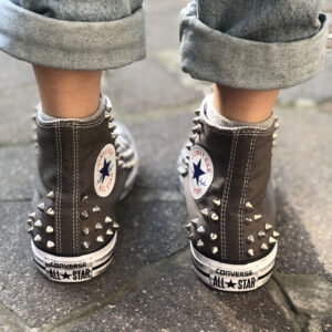 Converse All Star Personalizzate Grigio Scuro & Borchie - Charcoal
