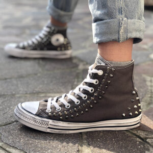 Converse All Star Personalizzate Grigio Scuro & Borchie - Charcoal