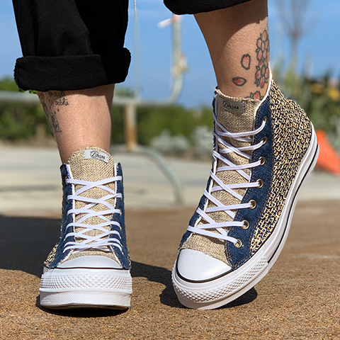Converse All Star Personalizzate Platform Raffia & Glitter Blu