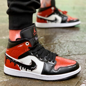 Nike Jordan 1 Custom Cartoon Dipinta A Mano Rosso & Nero