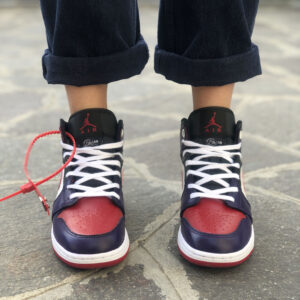 Nike Jordan 1 Custom Viola, Rosso Con Inserti & Laccetti Bianco