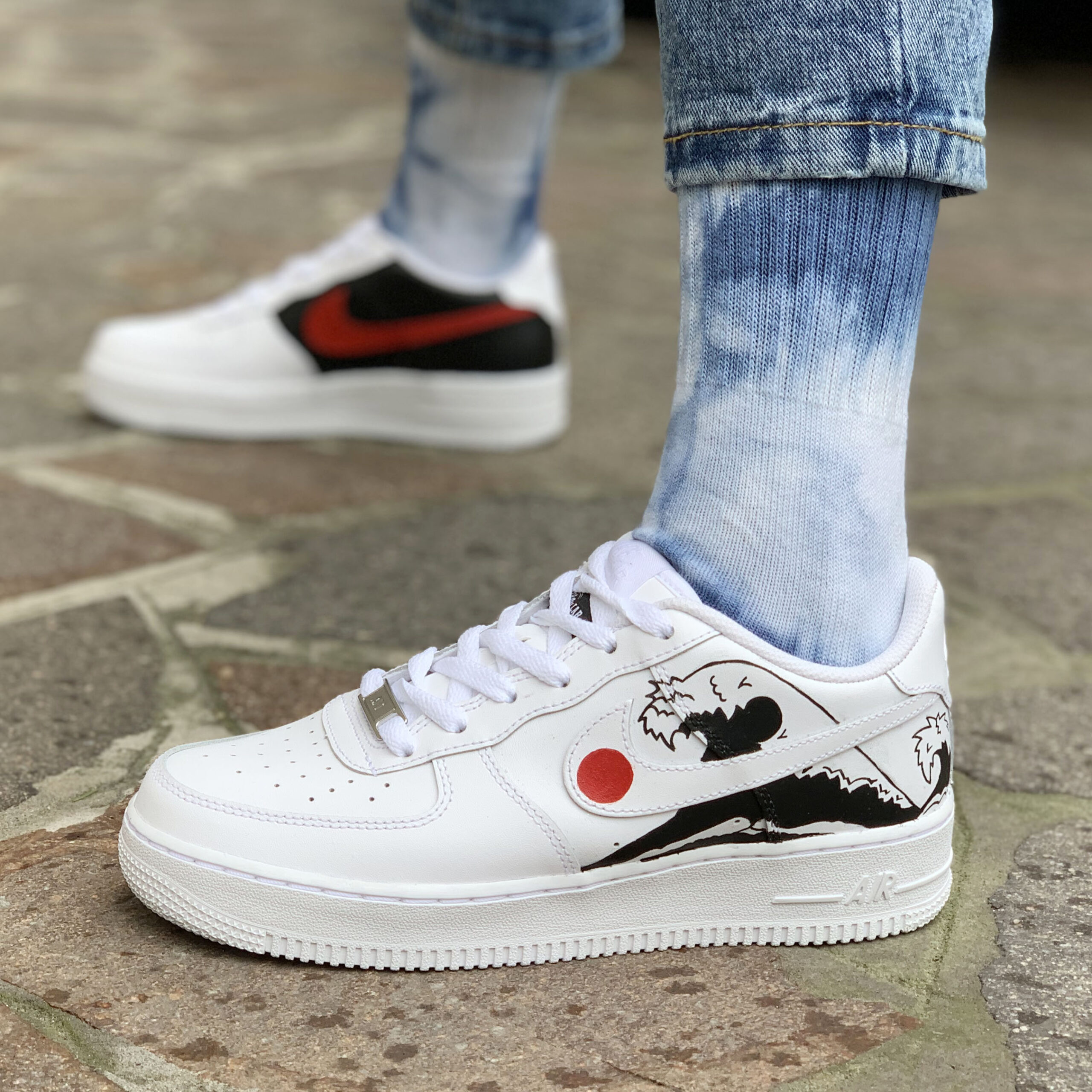 Nike Air Force One Custom Dipinte A Mano Onda Japan Nera