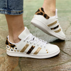 Adidas Stan Smith Personalizzate Borchie, Cavallino Maculato & Glitter Oro