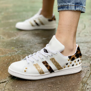 Adidas Stan Smith Personalizzate Borchie, Cavallino Maculato & Glitter Oro