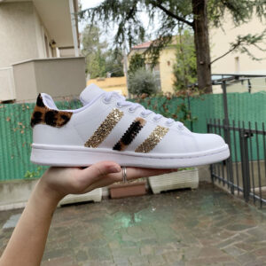 Adidas Stan Smith Personalizzate Borchie, Cavallino Maculato & Glitter Oro