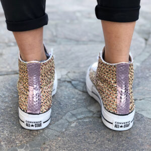 Converse All Star Personalizzate Platform Raffia & Glitter Rosa
