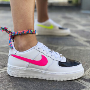 Nike Air Force One Custom Swoosh Fluo & Parte Anteriore Nera