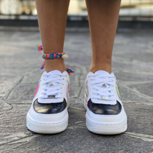 Nike Air Force One Custom Swoosh Fluo & Parte Anteriore Nera