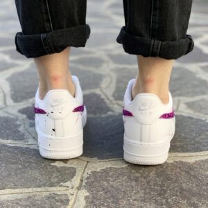 Nike Air Force One Custom Swoosh Glitter Fucsia & Sporcatura Rosa Nera