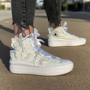 Converse Personalizzate Move Platform Matrimonio Con Farfalle, Strass Paillettes e Raso