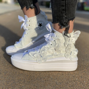 Converse Personalizzate Move Platform Matrimonio Con Farfalle, Strass Paillettes e Raso