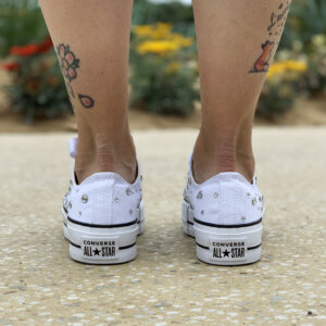 Converse All Star Personalizzate Platform Low Total Strass & Laccetti in Raso