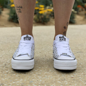 Converse All Star Personalizzate Platform Low Total Strass & Laccetti in Raso