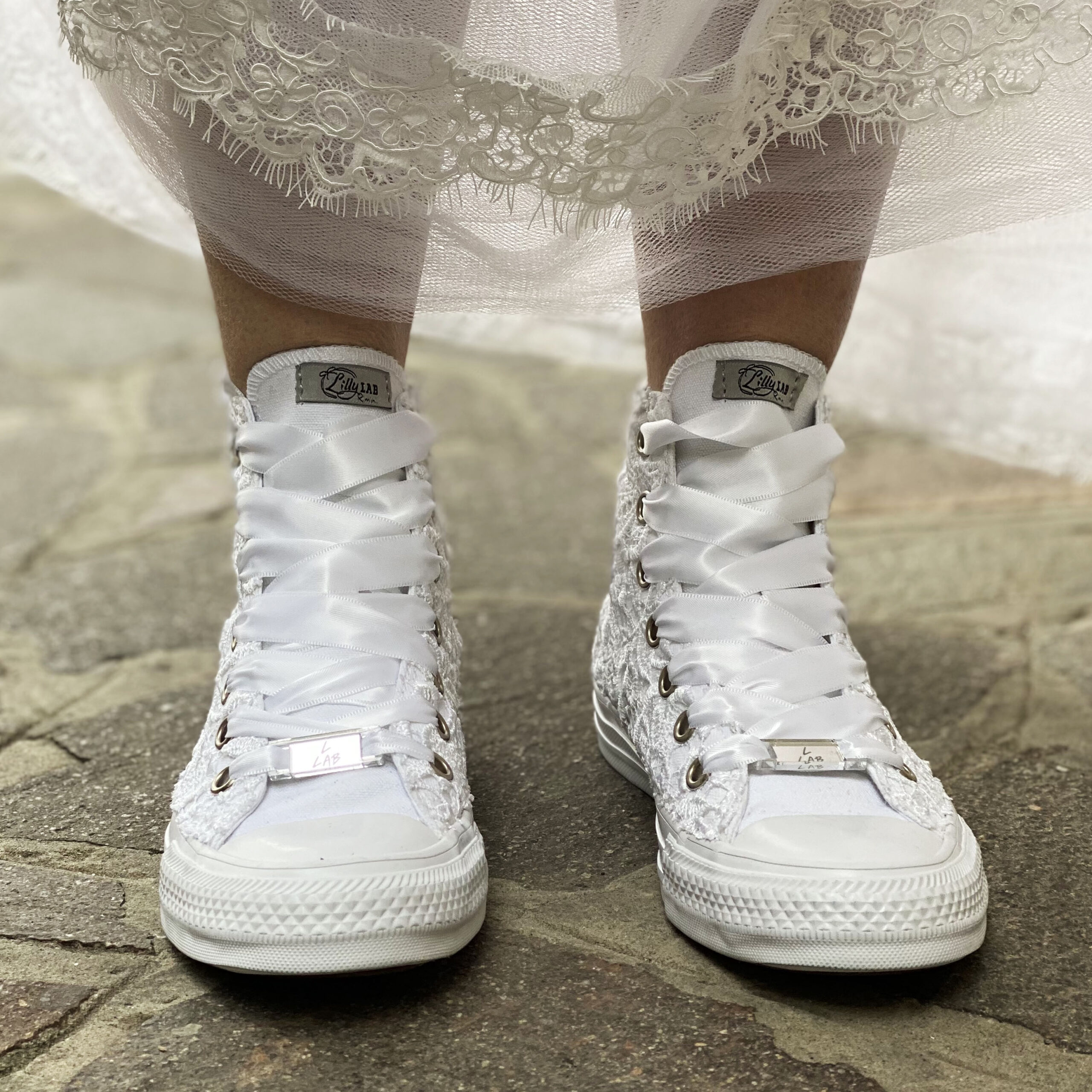 converse bianche merletto