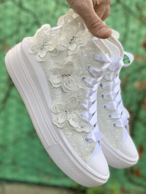Converse Personalizzate Move Platform Matrimonio Con Farfalle, Strass Paillettes e Raso
