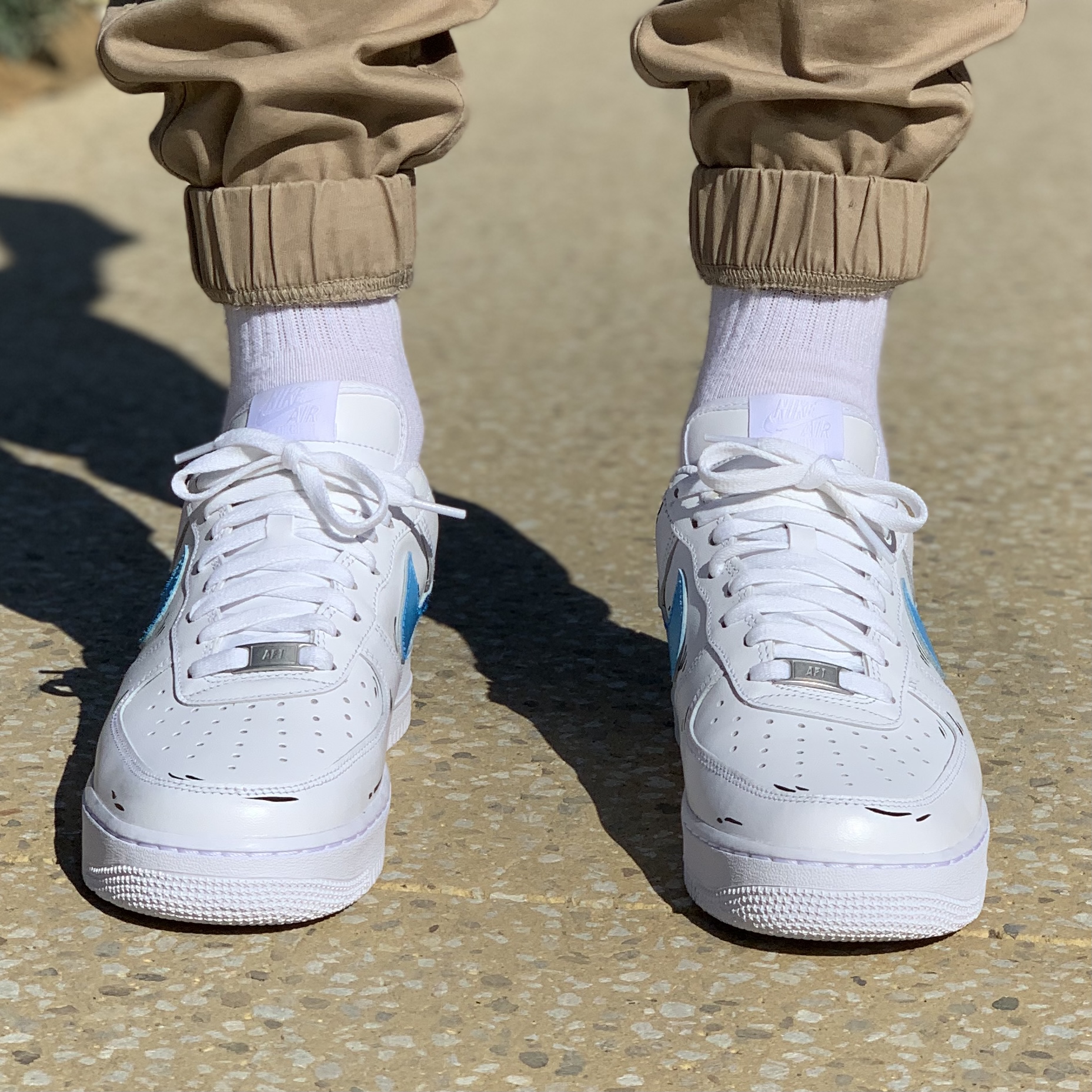 Nike Air Force One Custom Swoosh Blu & Azzurro LLab Scarpe Custom Nike Air Force One Custom Swoosh Blu & Azzurro LLab Scarpe Custom