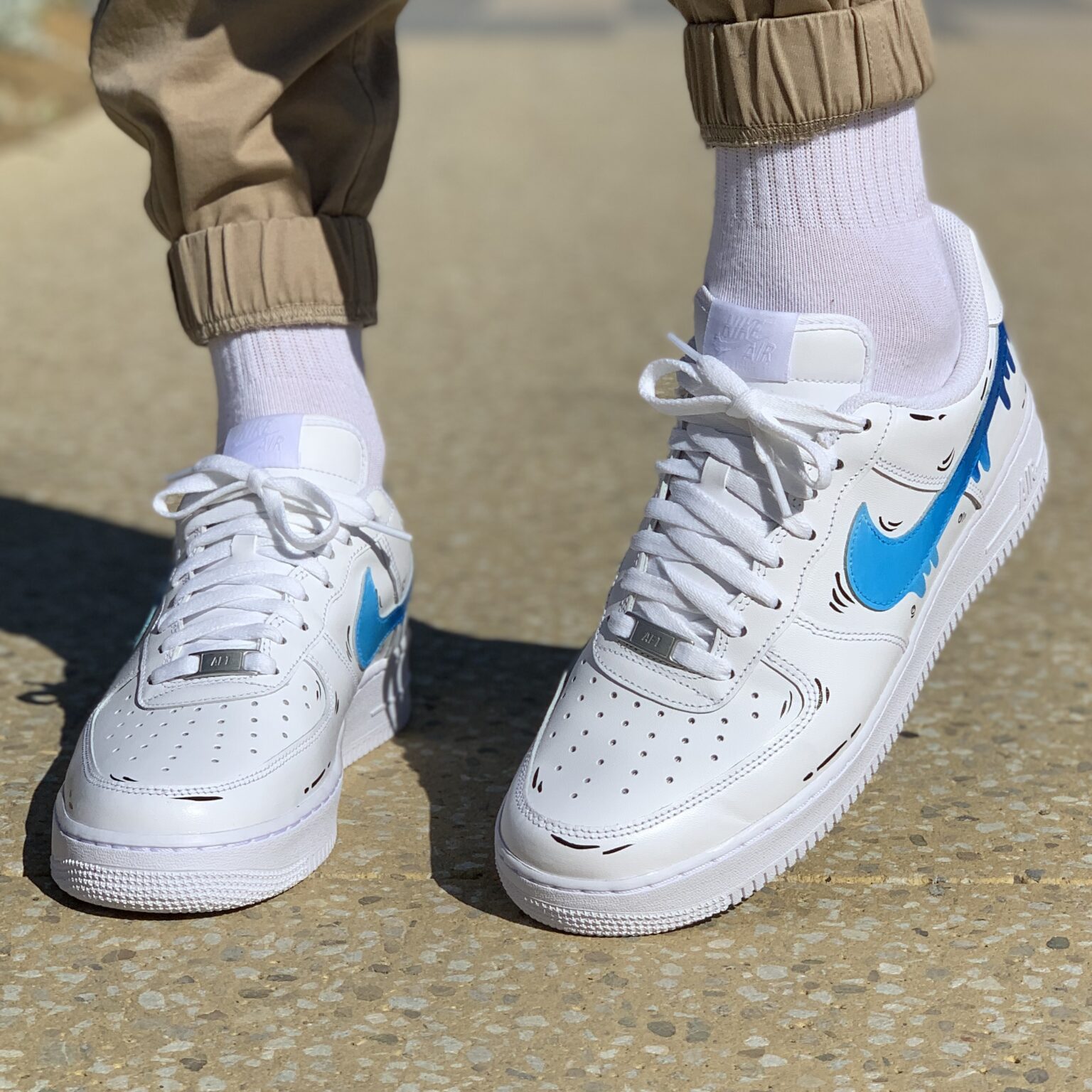Nike Air Force One Custom Swoosh Blu & Azzurro LLab Scarpe Custom Nike Air Force One Custom Swoosh Blu & Azzurro LLab Scarpe Custom