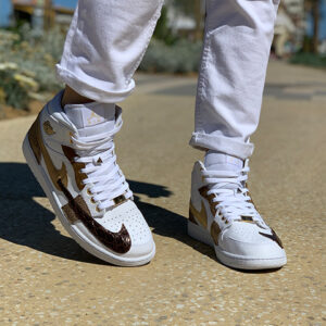Nike Jordan 1 Custom Doppio Swoosh Pelle & Oro