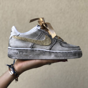 Nike Air Force One Custom Délavé Swoosh Glitter Oro