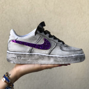 Nike Air Force One Custom Délavé Swoosh Glitter Viola