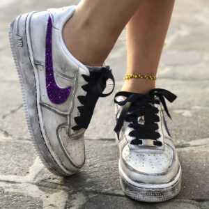 Nike Air Force One Custom Délavé Swoosh Glitter Viola