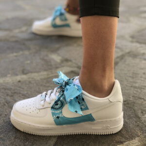 Nike Air Force One Custom Bandana Azzurra Con Fiocco