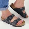 Birkenstock Arizona Personalizzate Base Nera Borchie Miste Satinate Alternate