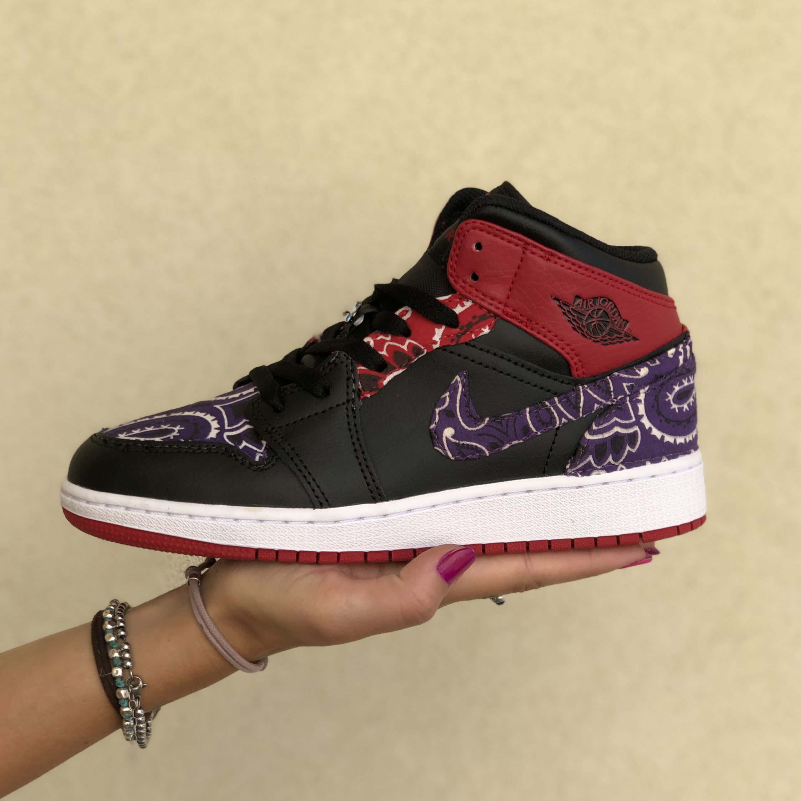 Nike Jordan 1 Custom Bandana Viola & Rossa LLab Scarpe Custom