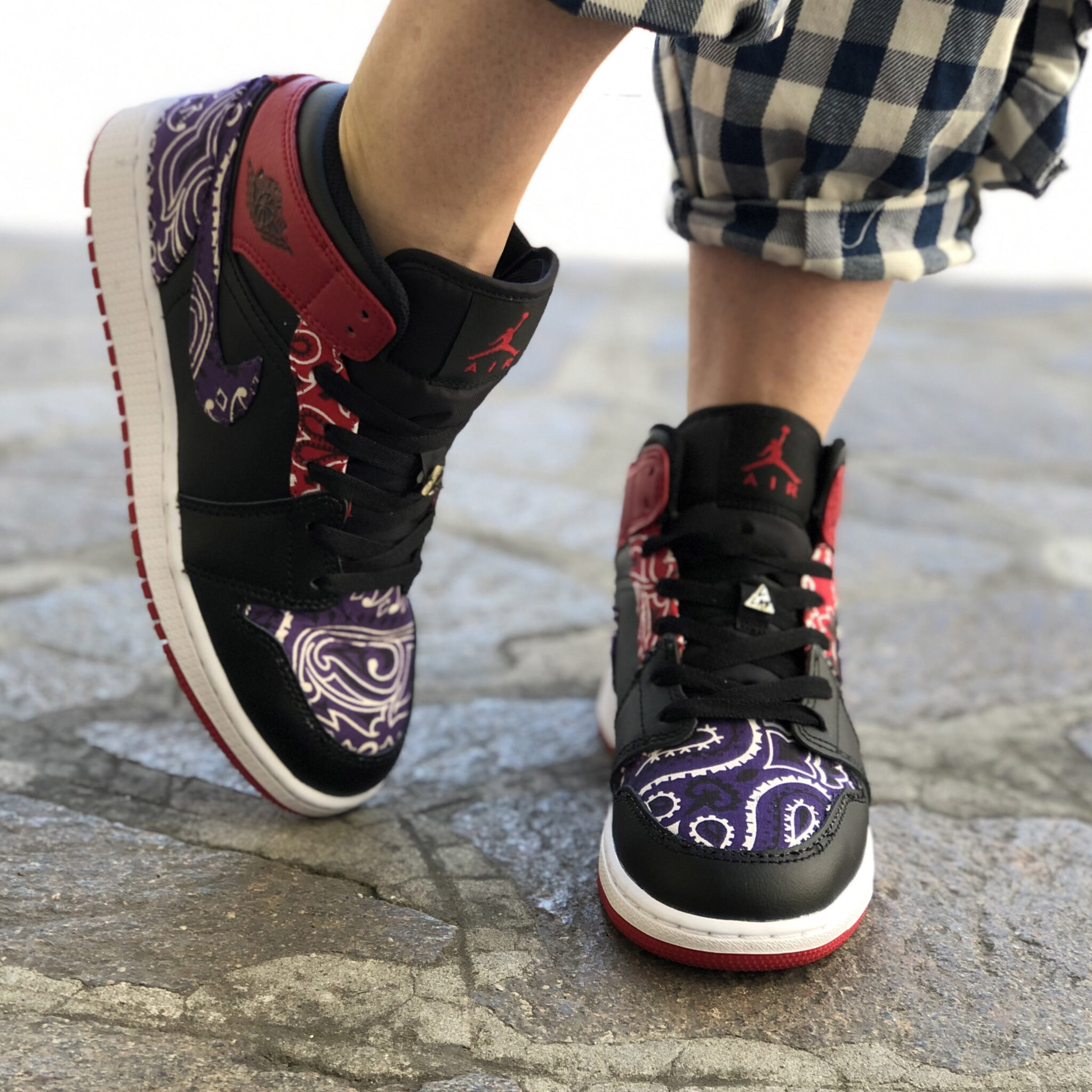 Nike Jordan 1 Custom Bandana Viola & Rossa LLab Scarpe Custom