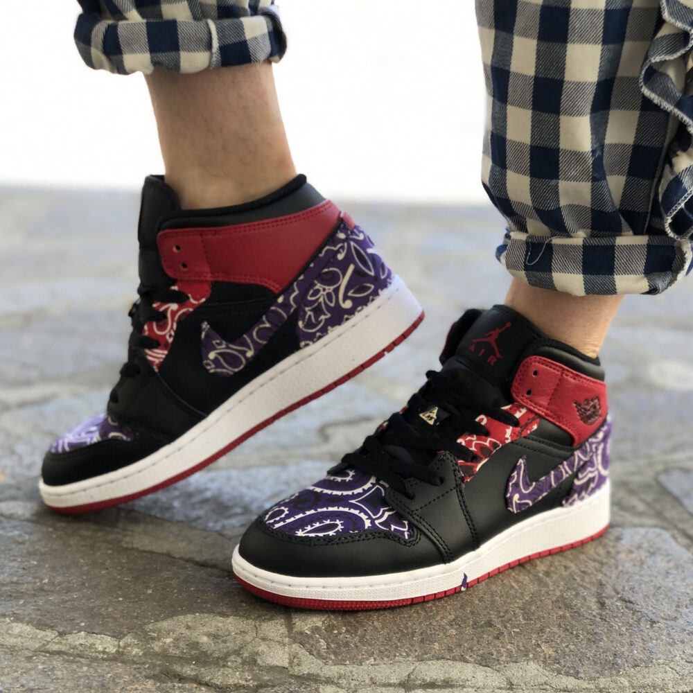Nike Jordan 1 Custom Bandana Viola & Rossa LLab Scarpe Custom