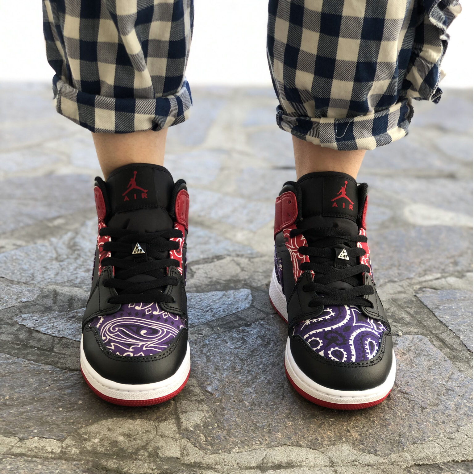 Nike Jordan 1 Custom Bandana Viola & Rossa LLab Scarpe Custom