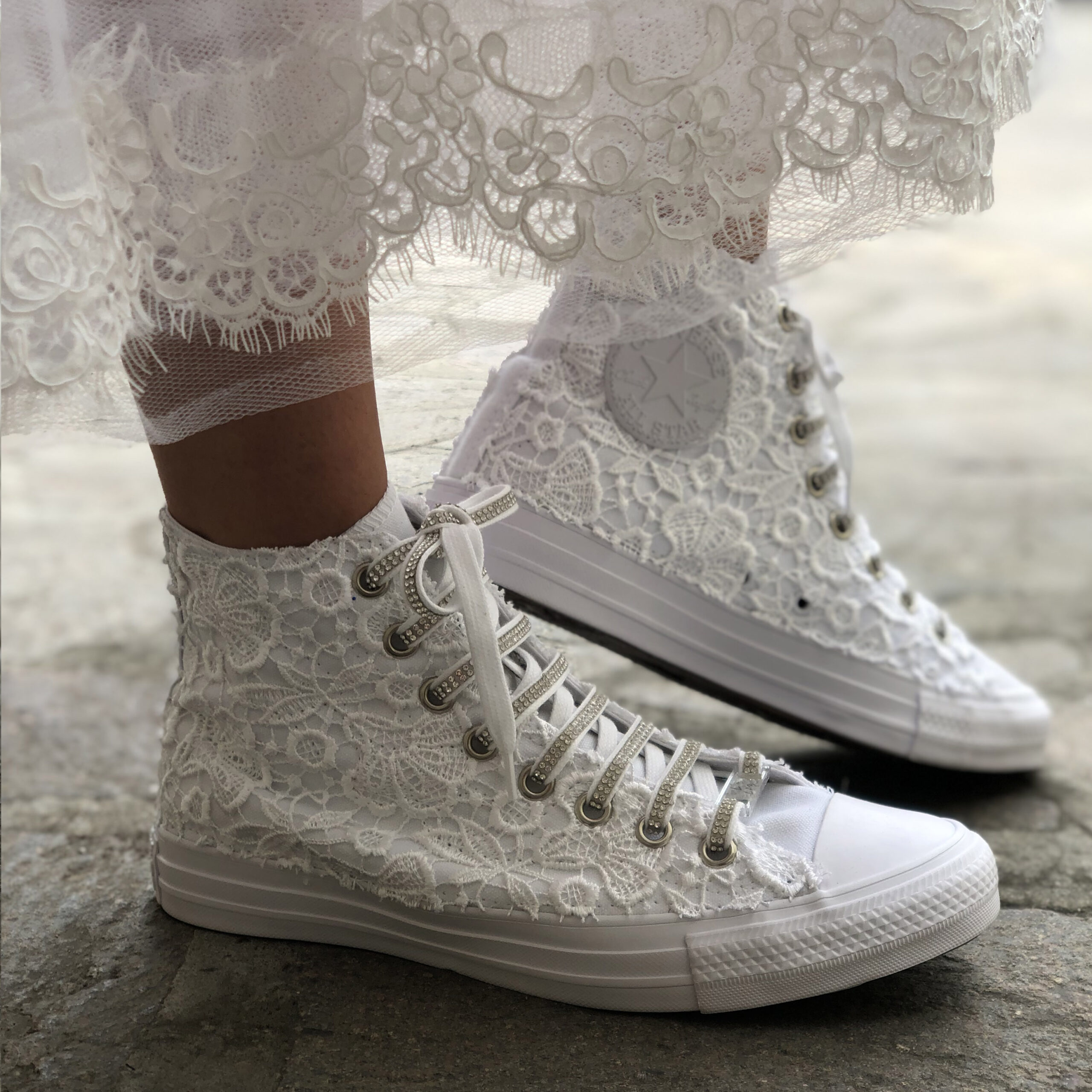 Converse All Star Personalizzate Sposa Laccetti Bianchi - White Lace Luxury صبغة طبيعية
