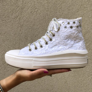 Converse Personalizzate Move Platform Sposa Pizzo & Strass