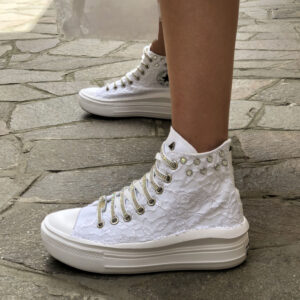 Converse Personalizzate Move Platform Sposa Pizzo & Strass