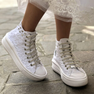 Converse Personalizzate Move Platform Sposa Pizzo & Strass