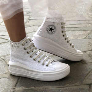 Converse All Star Personalizzate Move Platform Sposa Pizzo & Strass غطاء مكيف