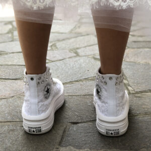 Converse Personalizzate Move Platform Sposa Pizzo & Strass