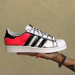 Adidas Superstar Personalizzate Cartoon Dipinte A Mano Arancio Fluo