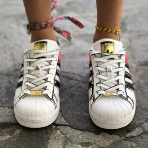 Adidas Superstar Personalizzate Cartoon Dipinte A Mano Arancio Fluo