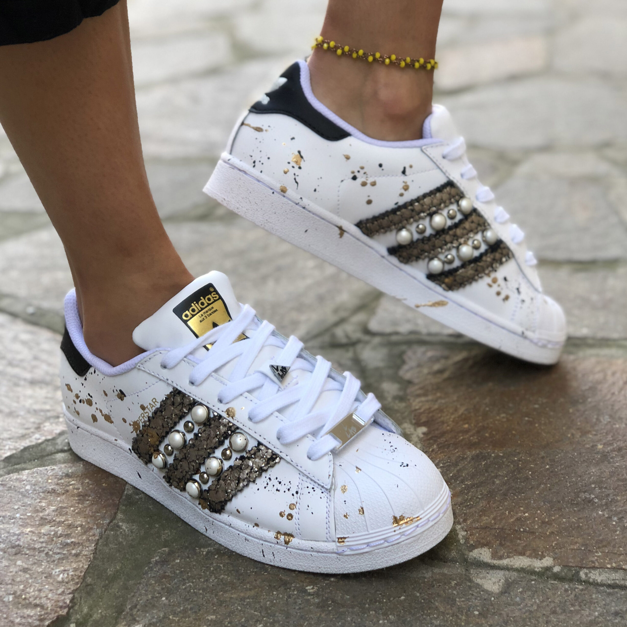 Adidas Superstar Personalizzate Borchie, Perle, Oro | LLab scarpe custom